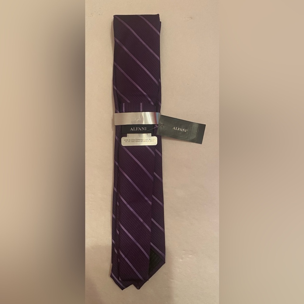 Alfani Men's Purple Stripe Tie - Picture 4 of 5